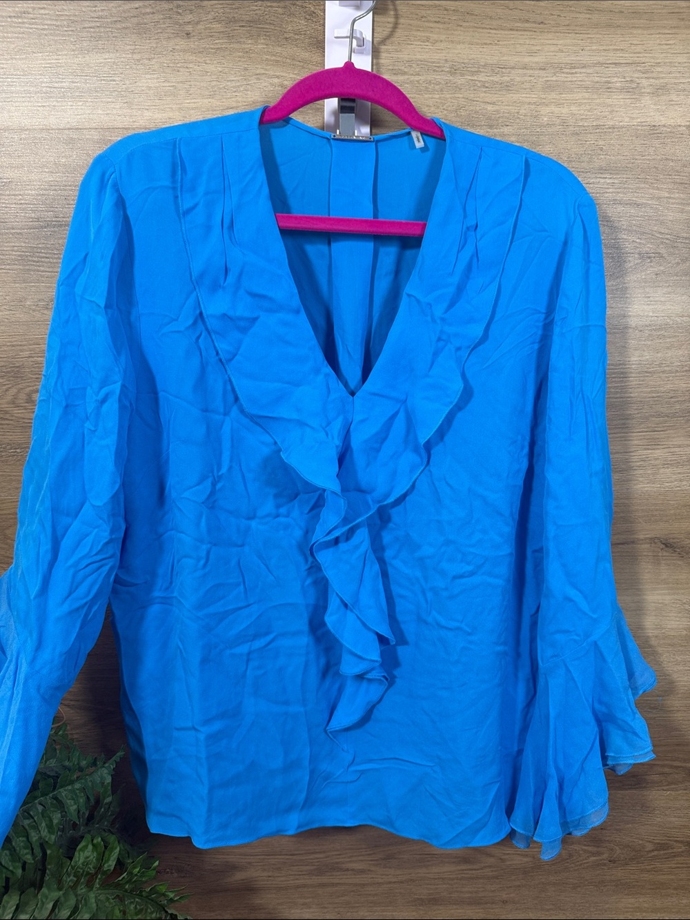 Elie tahari Women's Bright Blue Ruffle V-Neck Blouse
